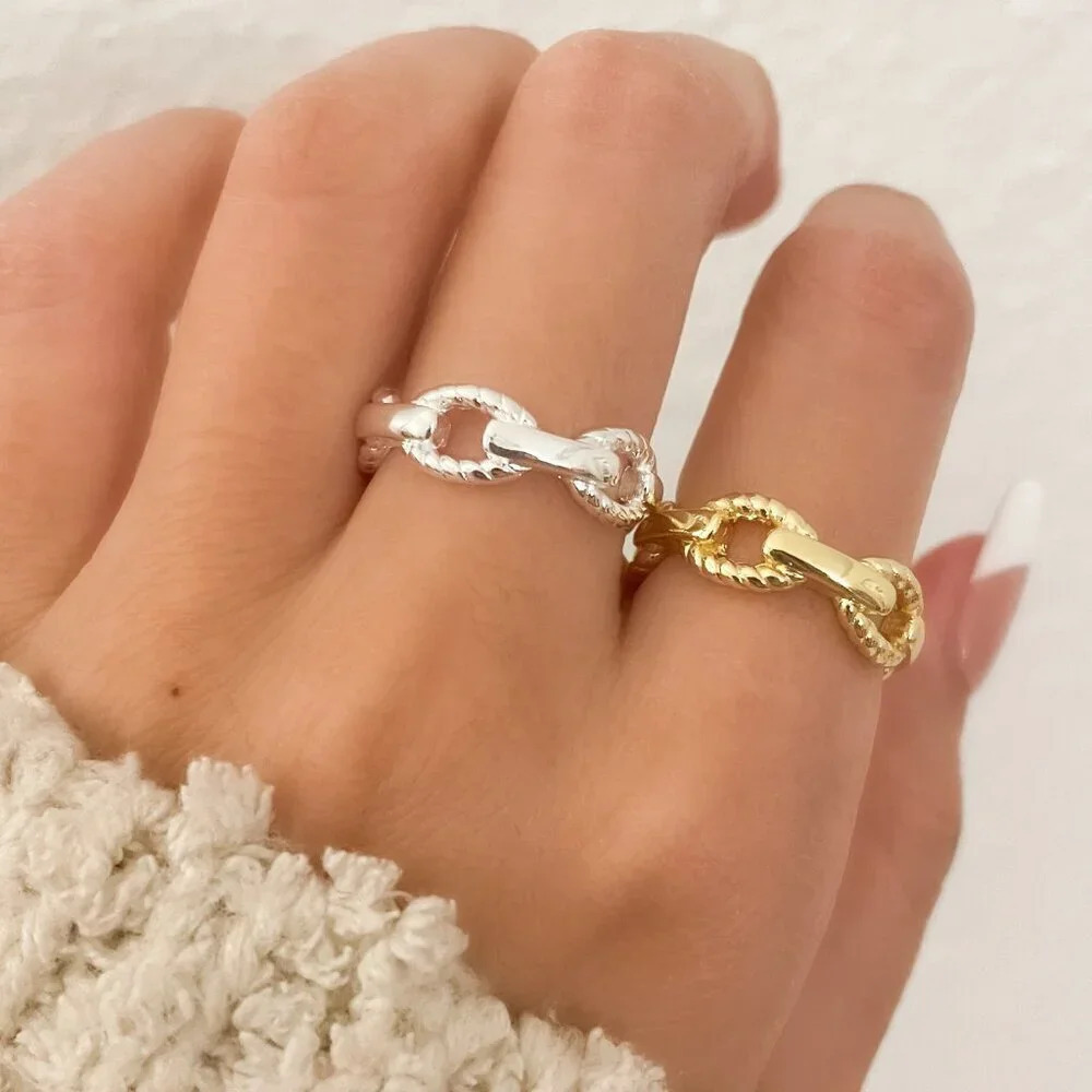 925 Sterling Silver Chain Link Ring Minimalist Ring Dainty Ring Adjustable Ring